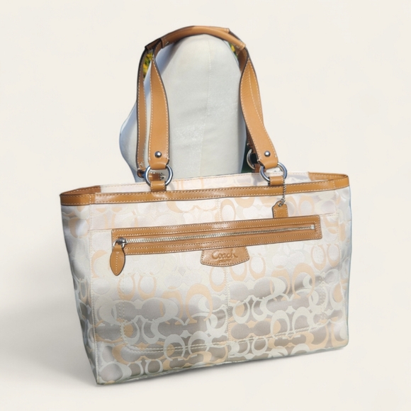 Coach Penelope Signature Cream / Gold Large Shoulder Bag Mom Tote Purse Classy - Picture 13 of 14